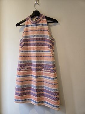 Karen Millen Pink and Purple Striped Sleeveless A-Line Dress